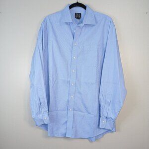 JOS A BANKS MENS BUTTON DOWN, TAYLORED FIT, BLUE AND WHITE CHECKED, SIZE 16 1\2